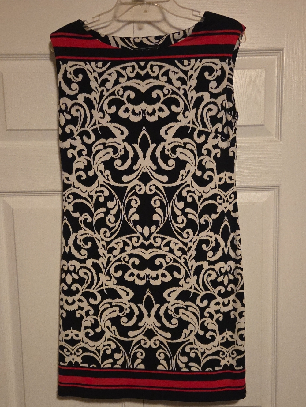 Jessica Howard Black and White Damask Pencil Skirt with Pink Stripes